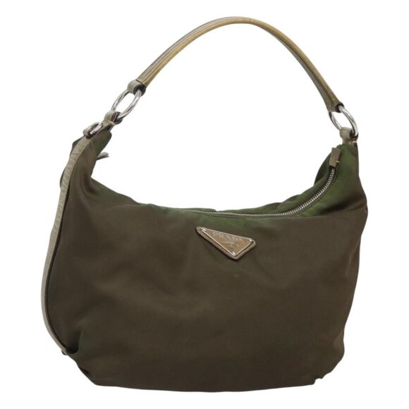 PRADA Shoulder Bag Nylon Khaki Silver Auth 121654 - Picture 1 of 16